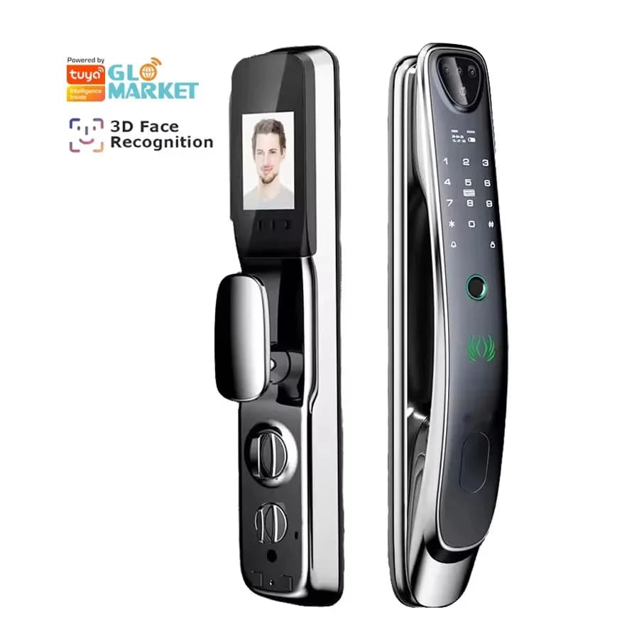 Glomarket Smart Tuya Wifi Serratura per porta Telecamera integrata Funziona con l'app Cat Eye Impronta digitale Password Serratura per porta di sicurezza