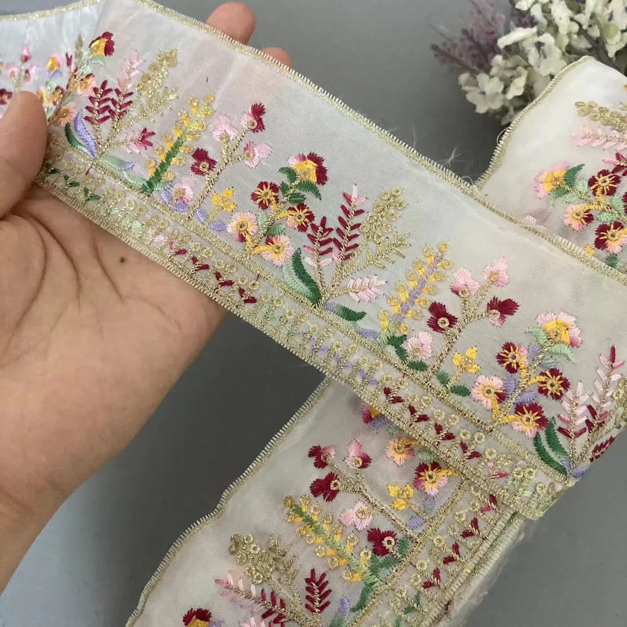 1 metro bianco 6,5 cm ricamo nastro di pizzo finiture cucito fai da te stile etnico vintage fiore paillettes gonna abito accessori tessitura