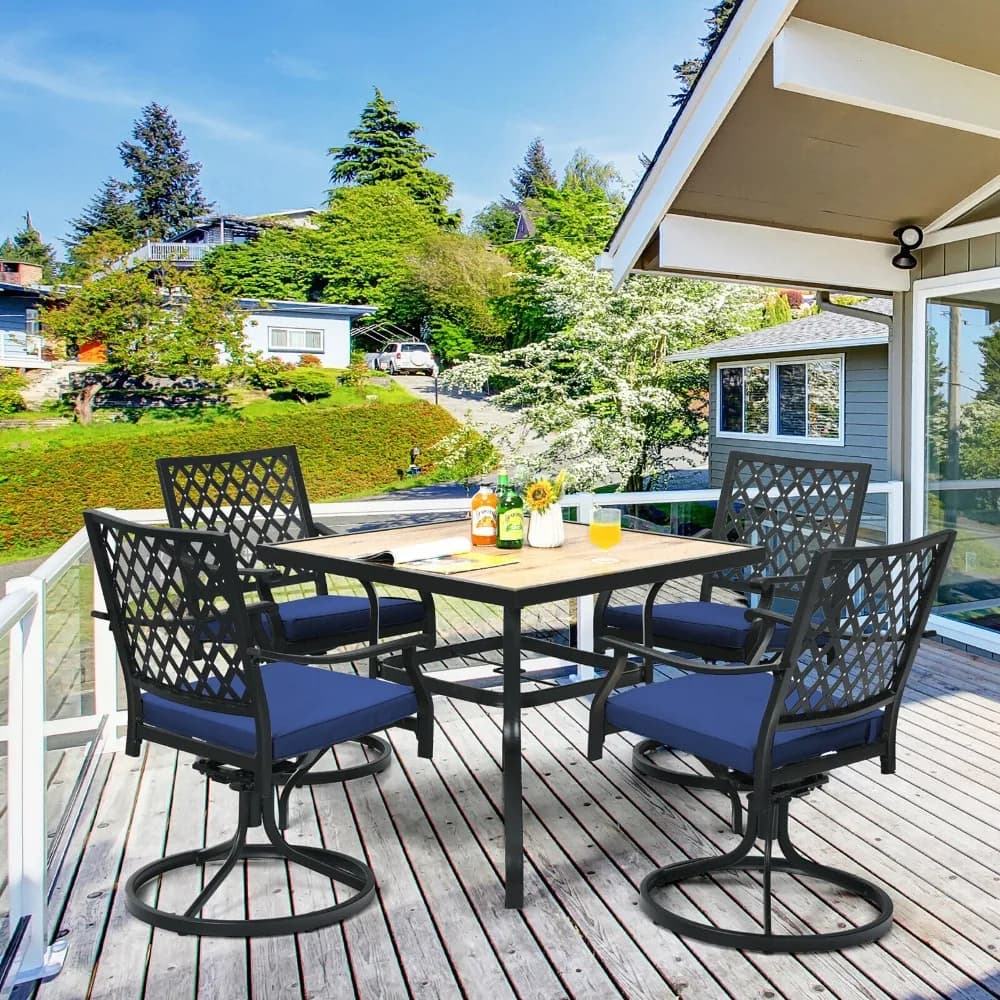 4 sedie da pranzo girevoli da patio, modello Lattice Rocker, con braccioli imbottiti, colore blu navy