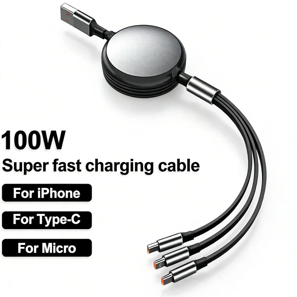Cavo dati di ricarica rapida retrattile 3 in 1 da 100 W per iPhone 14 USB tipo C/Micro per Samsung Xiaomi 13 cavo USB di ricarica per telefono Huawei
