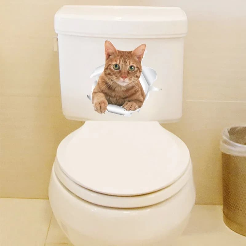 Adesivi murali per gatti divertenti decorazioni per la casa decalcomanie per bagno toilette animali 3d gattino foro rotto arte murale fai da te WC Decor