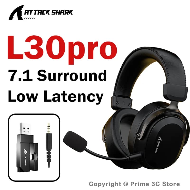 ATTACK SHARK L30PRO Wireless Gaming Headphones with Audio Surround 7.1, Low Latency, Quad-Mode Bluetooth, Microphone Stackable, Long Battery Life