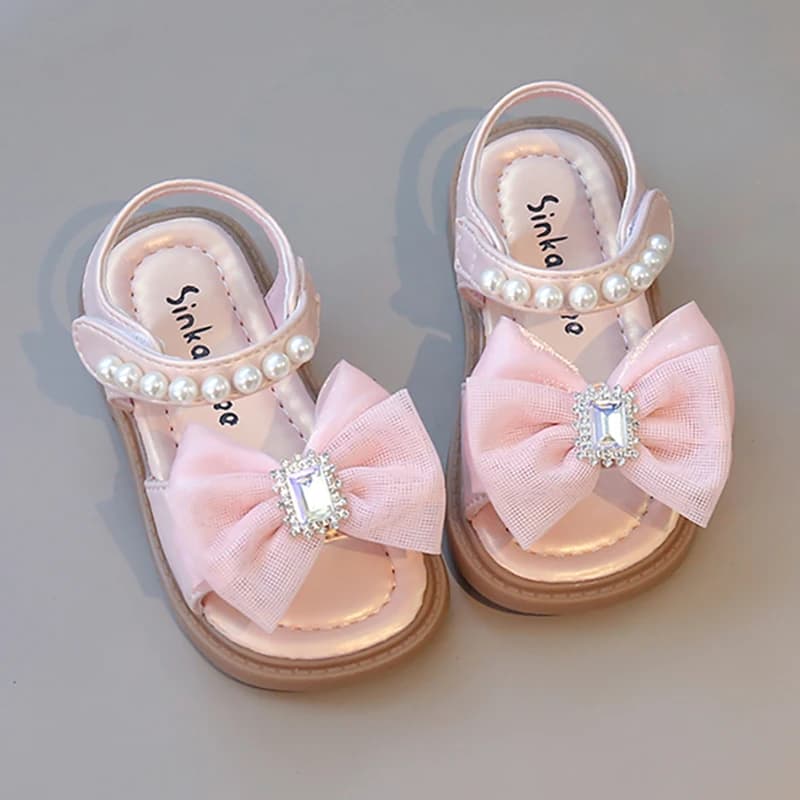 Sandali da principessa estivi per ragazze Sandali da ragazza con perle di diamanti di lusso Tendenza moda Scarpe da spiaggia per ragazza antiscivolo Sandalo per bambini