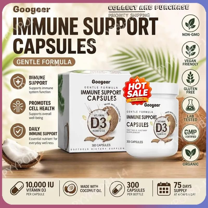 Googeer Vitamin D3 10000 IU Softgels with Coconut Oil Base Daily Immune Support Supplement 300 Capsules