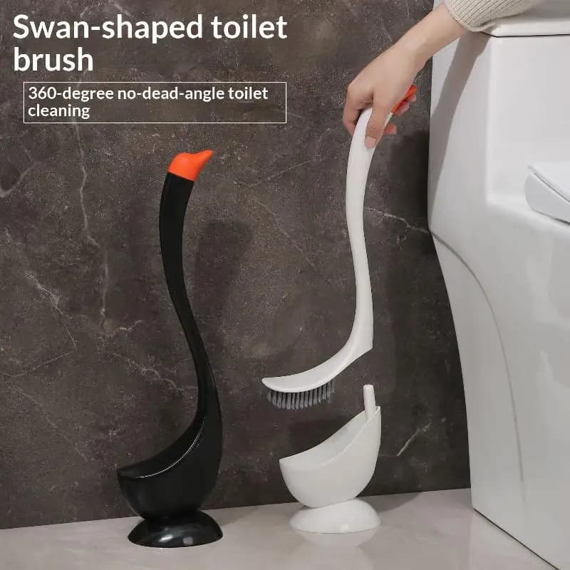Spazzola per WC a forma di cigno con manico lungo, porta scopino, accessori bagno, sturalavandini in plastica, strumento per la pulizia domestica
