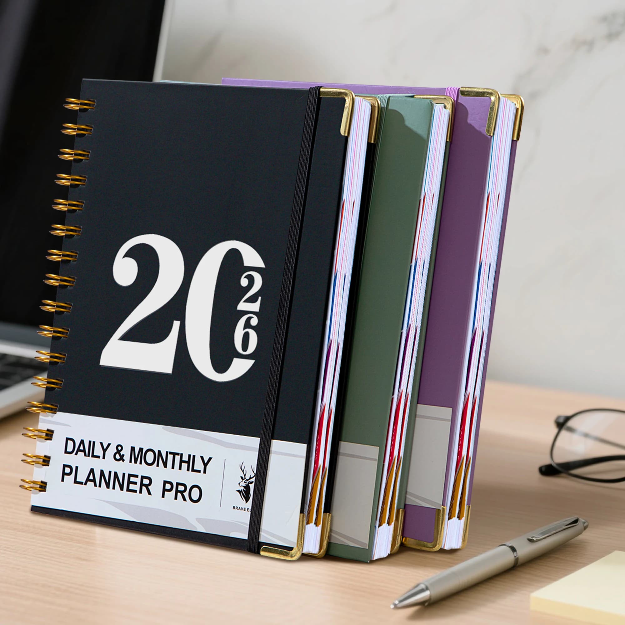 2026 Daily & Monthly Pro Planner Notebook, 320 Pages Spiral Bound Agenda Journal with Free Planner Stickers