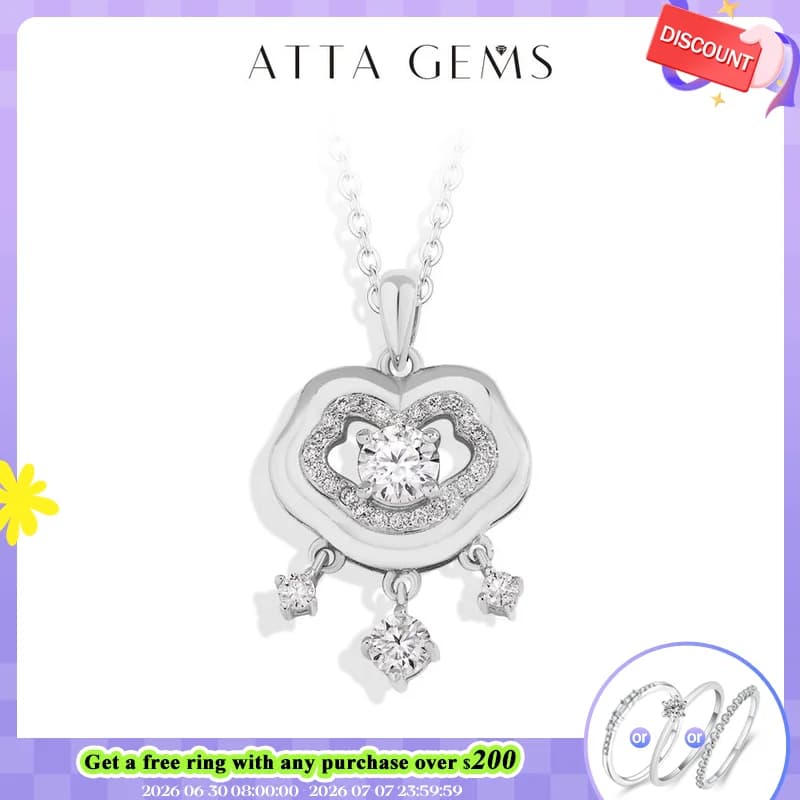ATTAGEMS Collana con Ciondolo in Argento 925 e Moissanite per Donna e Uomo, Lucchetto Cinese, Regalo di Compleanno e Anniversario con Simbolo di Salute e Fortuna