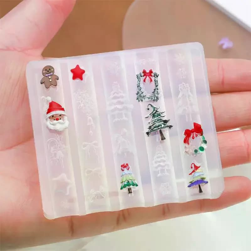 Stampi per unghie in silicone 3D natalizio - Pupazzo di neve Albero Alce Gingerbread Man, Decorazioni per manicure fai-da-te per il design di nail art per la casa del salone