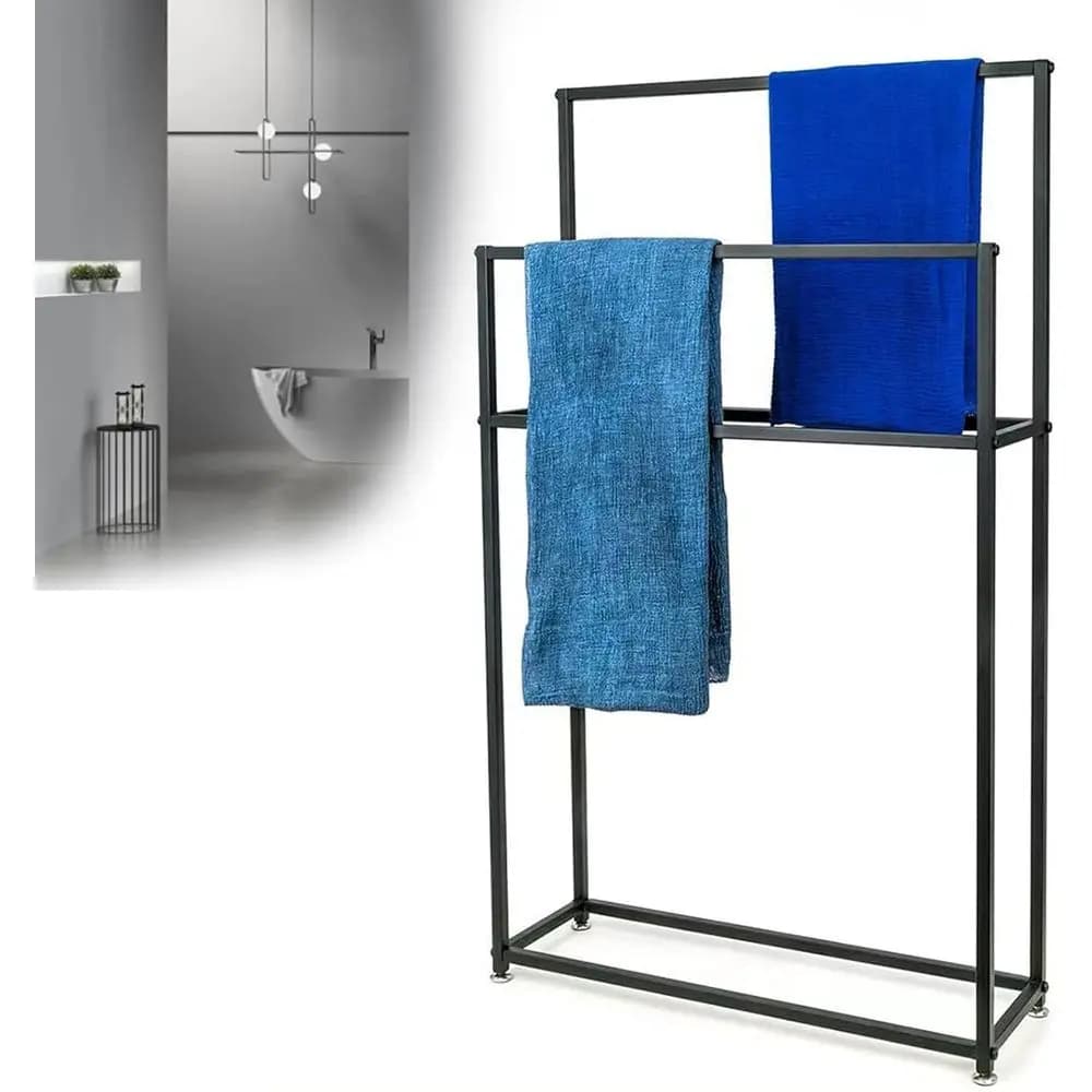 Portasciugamani, Portasciugamani da terra in metallo con 4 barre, Portasciugamani a 2 livelli per bagno, camera da letto, lavanderia