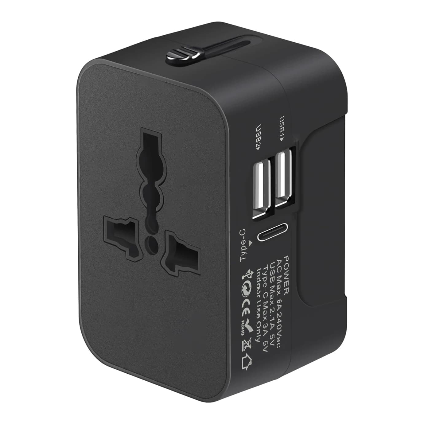 Spina da viaggio universale, adattatore di alimentazione CA universale da 240 V, 2 porte di ricarica USB e 1 tipo C, presa e presa da viaggio, conveniente