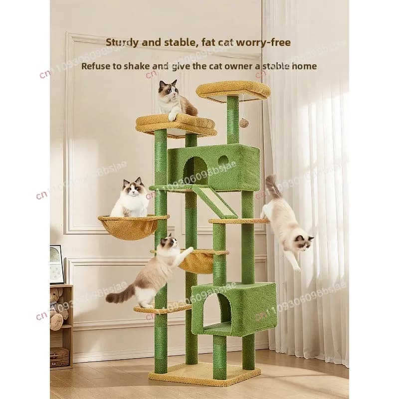 Large Cat Tree for Indoor Tall Tower for Cat Multi-Level Plush with Natural Sisal Scratching Post Condos Perches Hammock