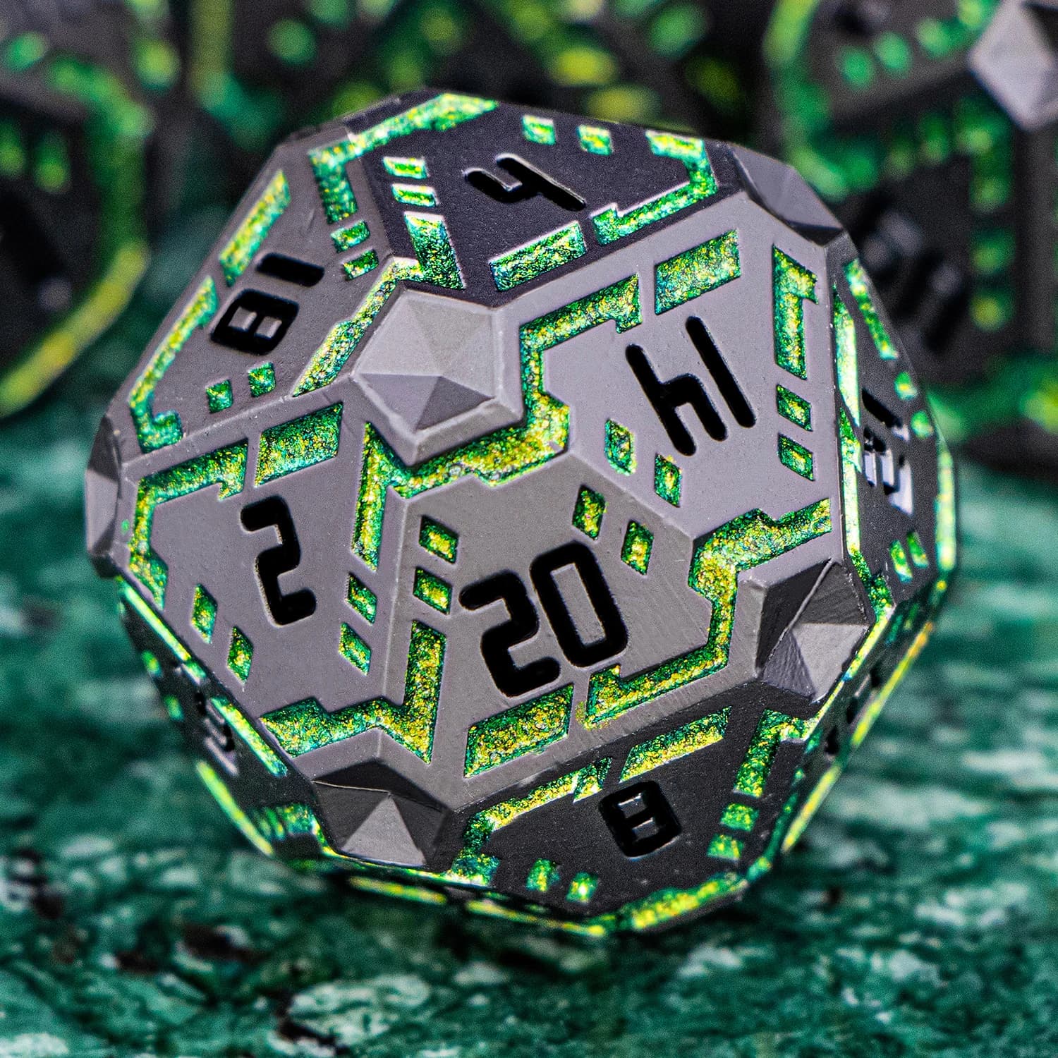 Set di Dadi Poliedrici in Metallo D20 Stripe per D&D, Dungeons & Dragons, Pathfinder, Giochi di Ruolo, Dadi Pesanti per D&D