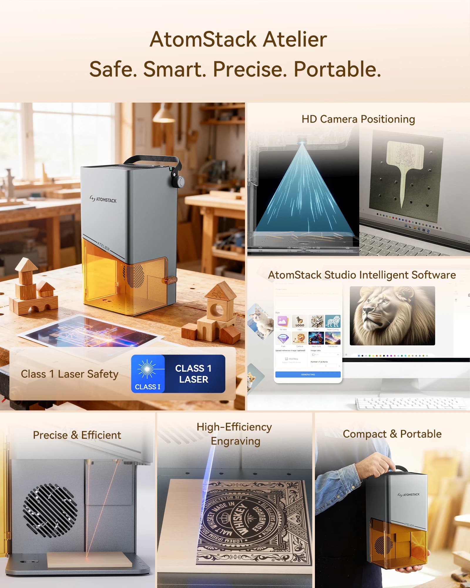 Atomstack Atelier L1 10W Portable Laser Engraver DIY Laser Cutting Machine 120*120mm Working For Metal Wood Plastic Carving