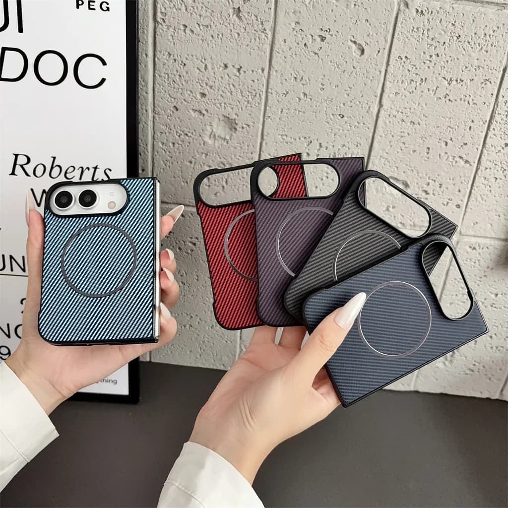 Carbon Fiber Pattern PU Leather Shockproof For MagSafe Magnetic Phone Case For Apple iPhone Duo Fold Wireless Charging Cover