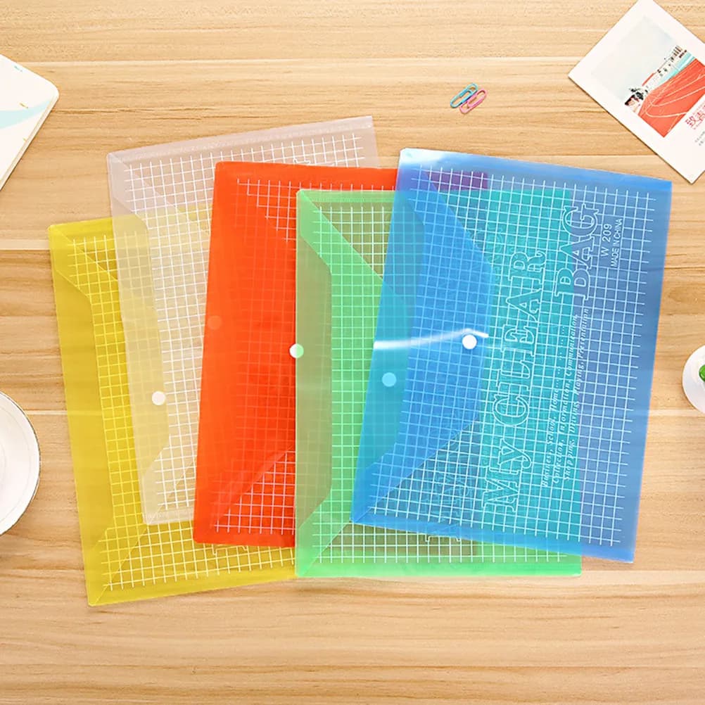 12Pcs A4 Transparent Document Storage Folder Snap Lock PP Material Oil Proof Easy Clean Lightweight File Holder for Office