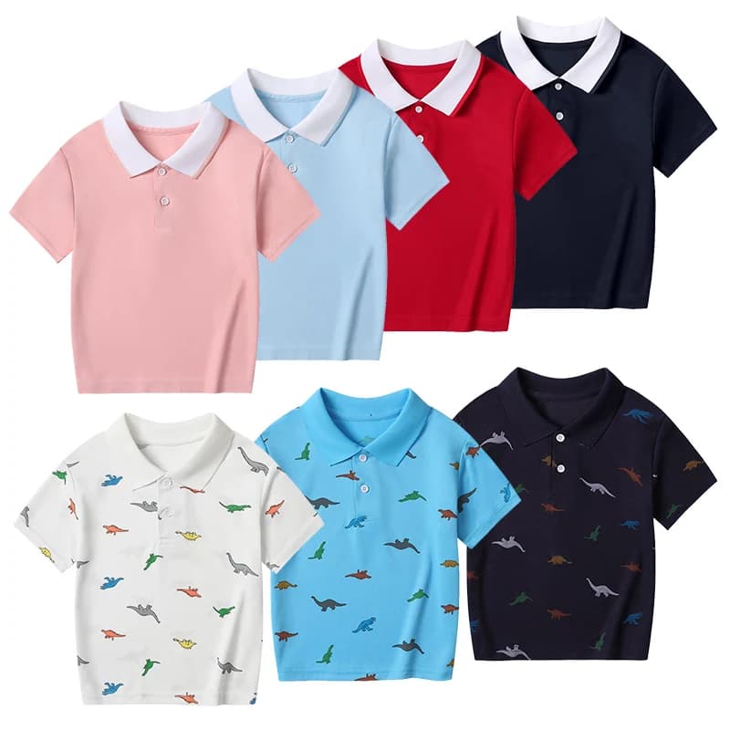 2/1 Piece Children's Summer Fashion Multicolor POLO Shirt Boy Handsome Gentleman Dinosaur Short-sleeved Girl Solid Color Joker T