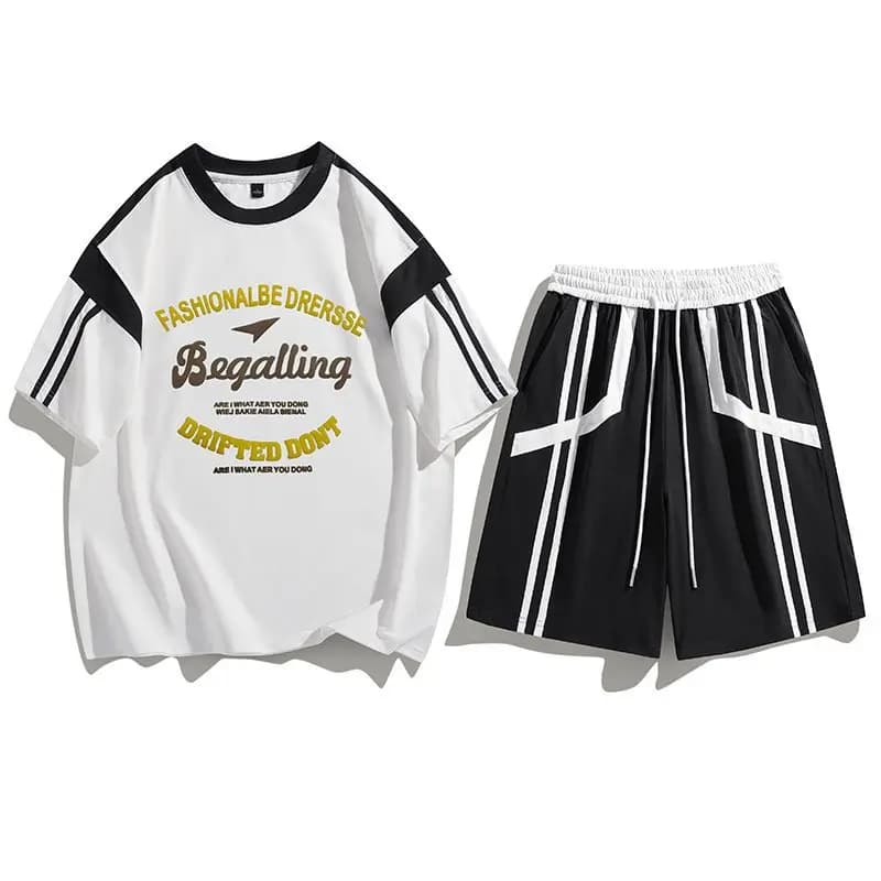Completo Estivo Casual da Uomo in 100% Fibra di Poliestere, Bianco, Modello TZ89221P50, Comodo e Sportivo, con Pantaloncini e Maglietta a Maniche Corte