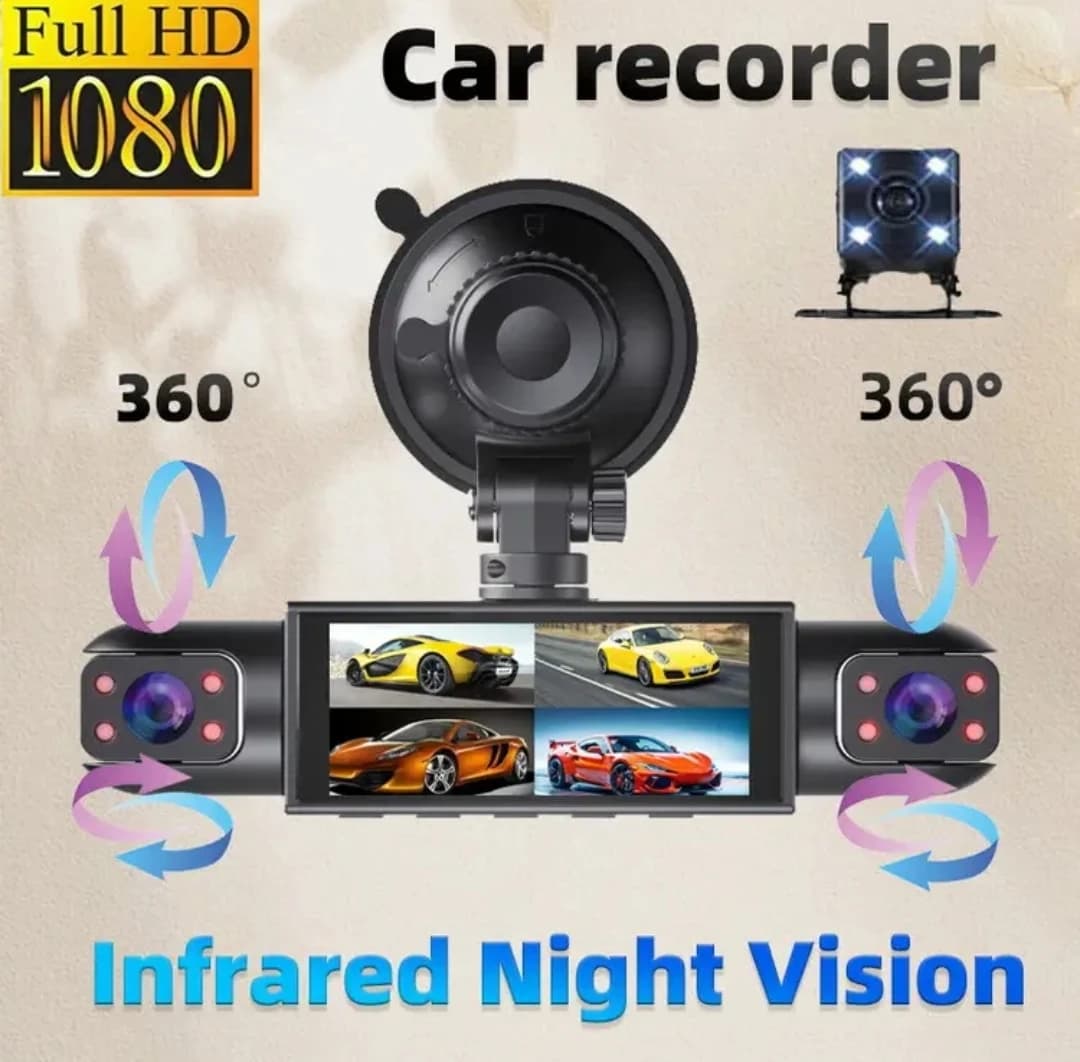 Dash Cam with 4 objectives 1080p Full HD 170 ° Grandangle with camera for reverse compatible with any vehicle model Safety driving recorder for car