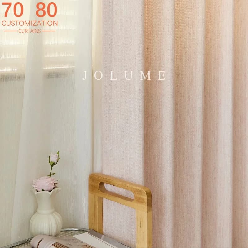 Pink Wool Chenille Vertical Stripe Jacquard Curtains for Living Room Bedroom French Window Balcony Customized Finished Product