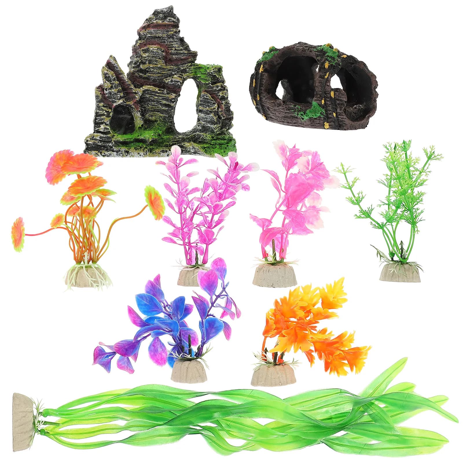 Set of 9 Artificial Plants for Aquarium, Realistic Decorations for Scuba Landscape, Aquarium Accessories