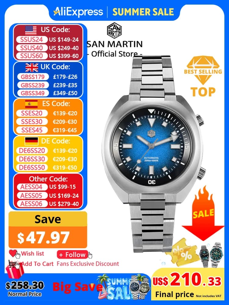 San Martin 2025 quadrante granato 42mm YN55 orologio meccanico automatico da uomo subacqueo lunetta girevole bidirezionale interna 20 Bar SN0066