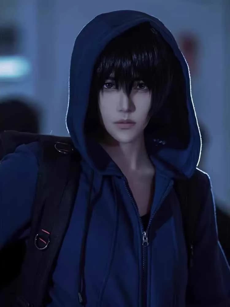 Zhang Qi Ling Felpa con cappuccio cardigan cosplay da uomo Primavera Autunno Bla Samurai Blu Cerniera Casual Loose Fit Misto cotone poliestere