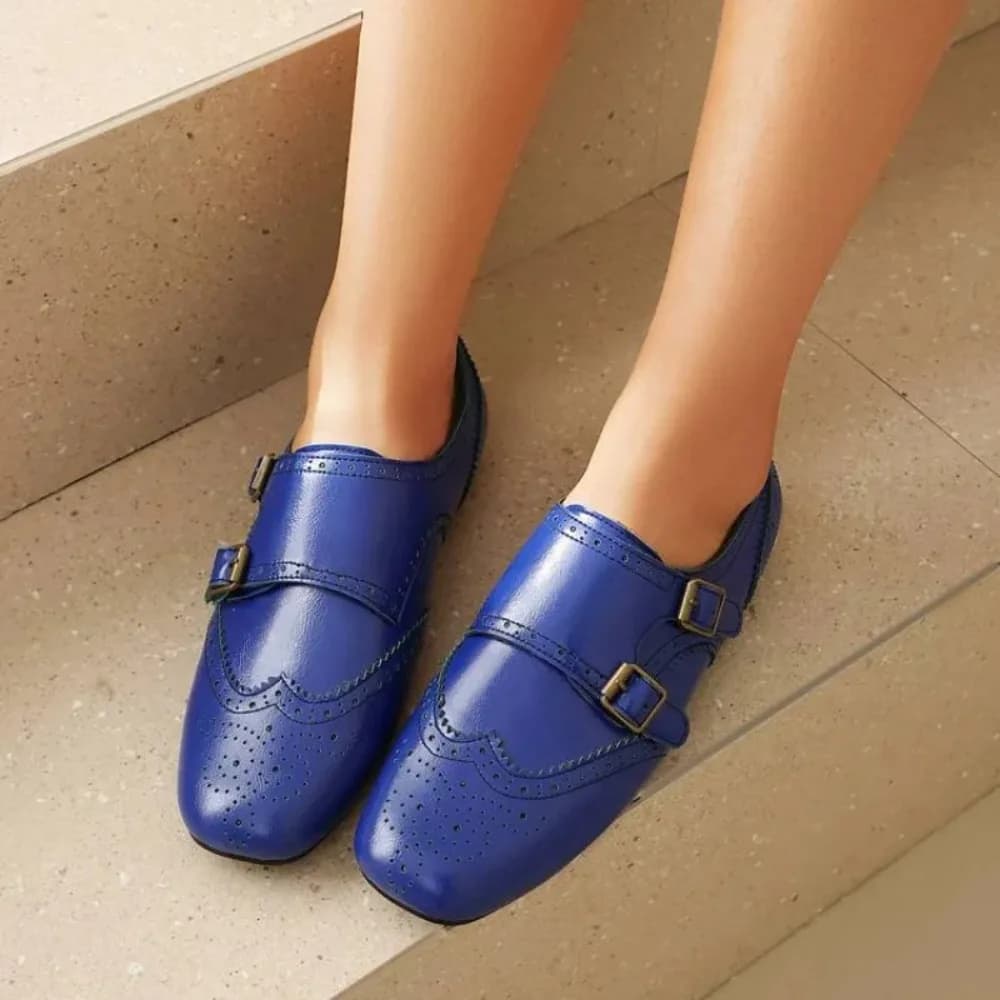 Pumps Spring Autumn Fashion New Model Low Heel Nude Shoes Retro Brown Square Head Buckle British Style Women's Shoes Size 35-50