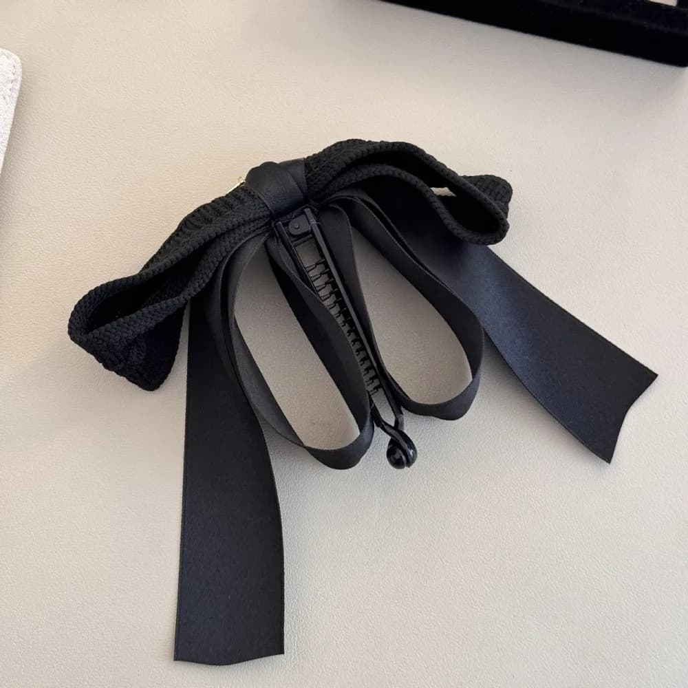 Anti-slip banana hair clip in fabric with large bow, high horsetail hair accessory, women's vertical clip