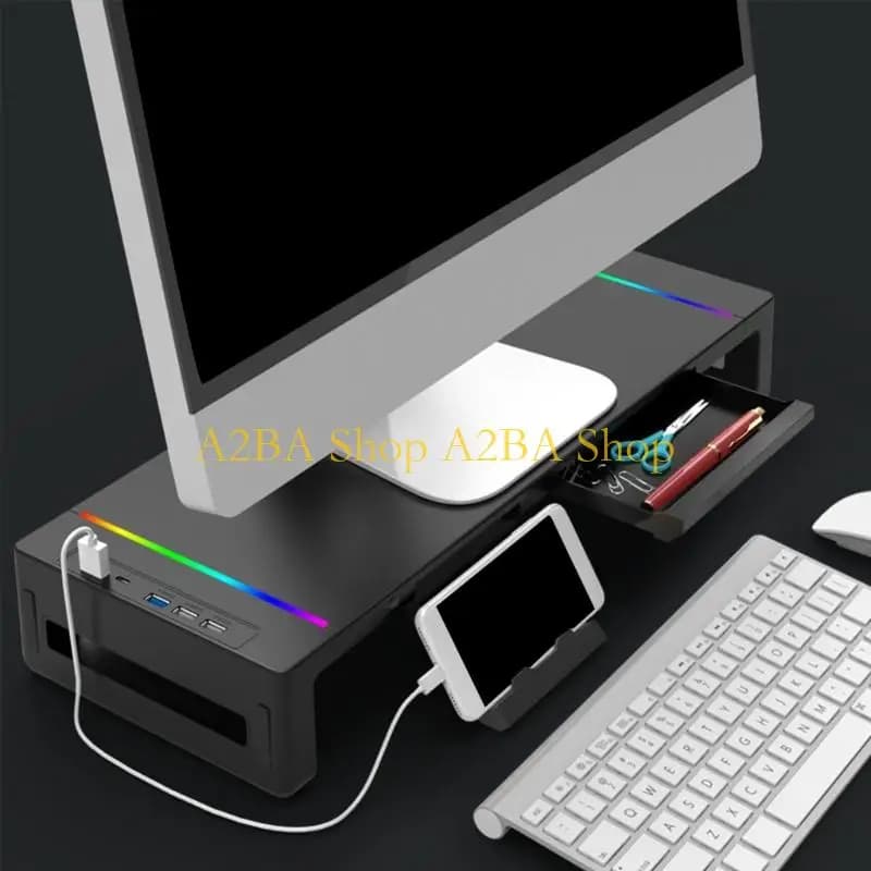 A2BA Supporto per monitor pieghevole altezza regolabile Illuminazione RGB e vano portaoggetti
