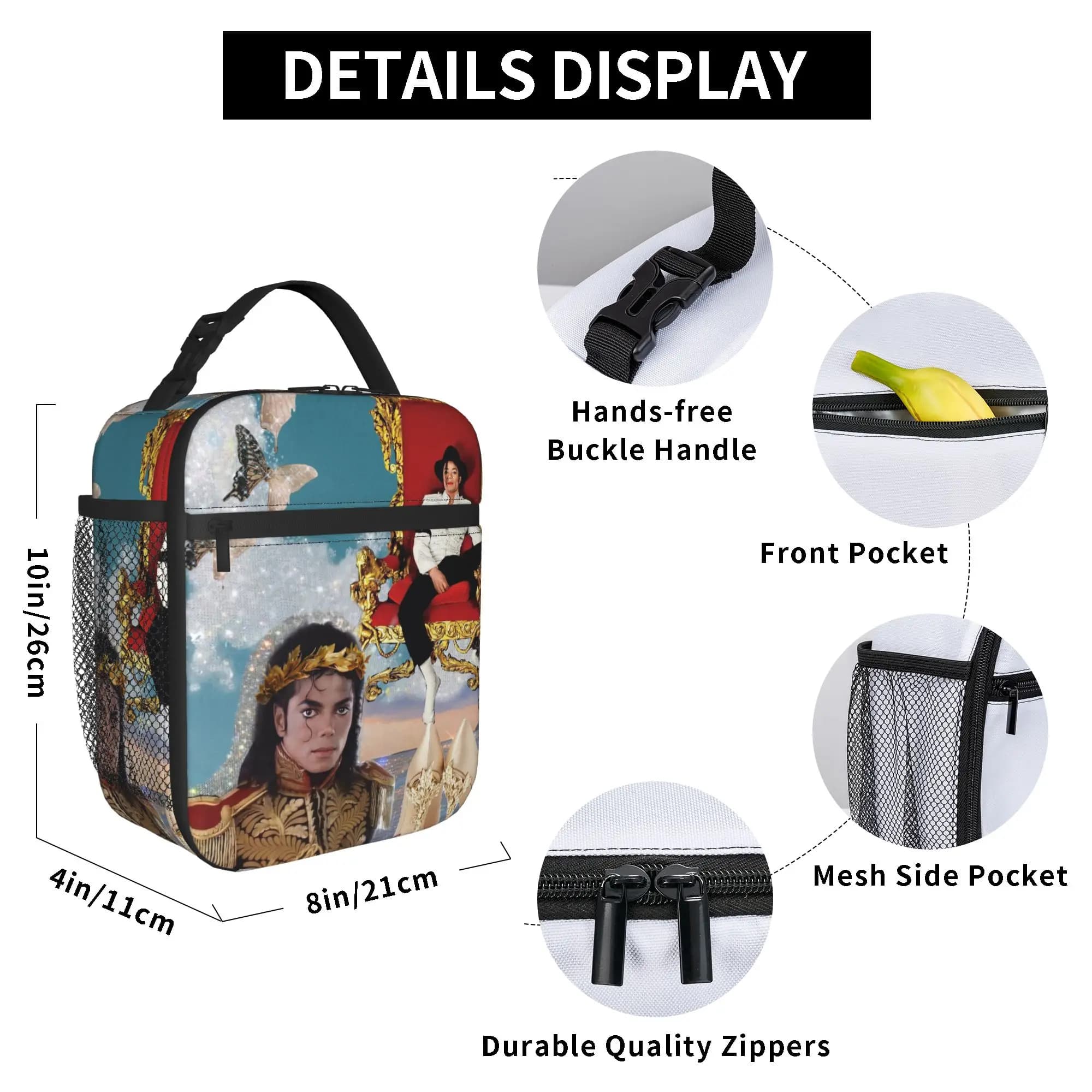 Michaels Jacksons Thermal Insulated Lunch Bags for School Reusable Food Bag Container Thermal Cooler Food Box