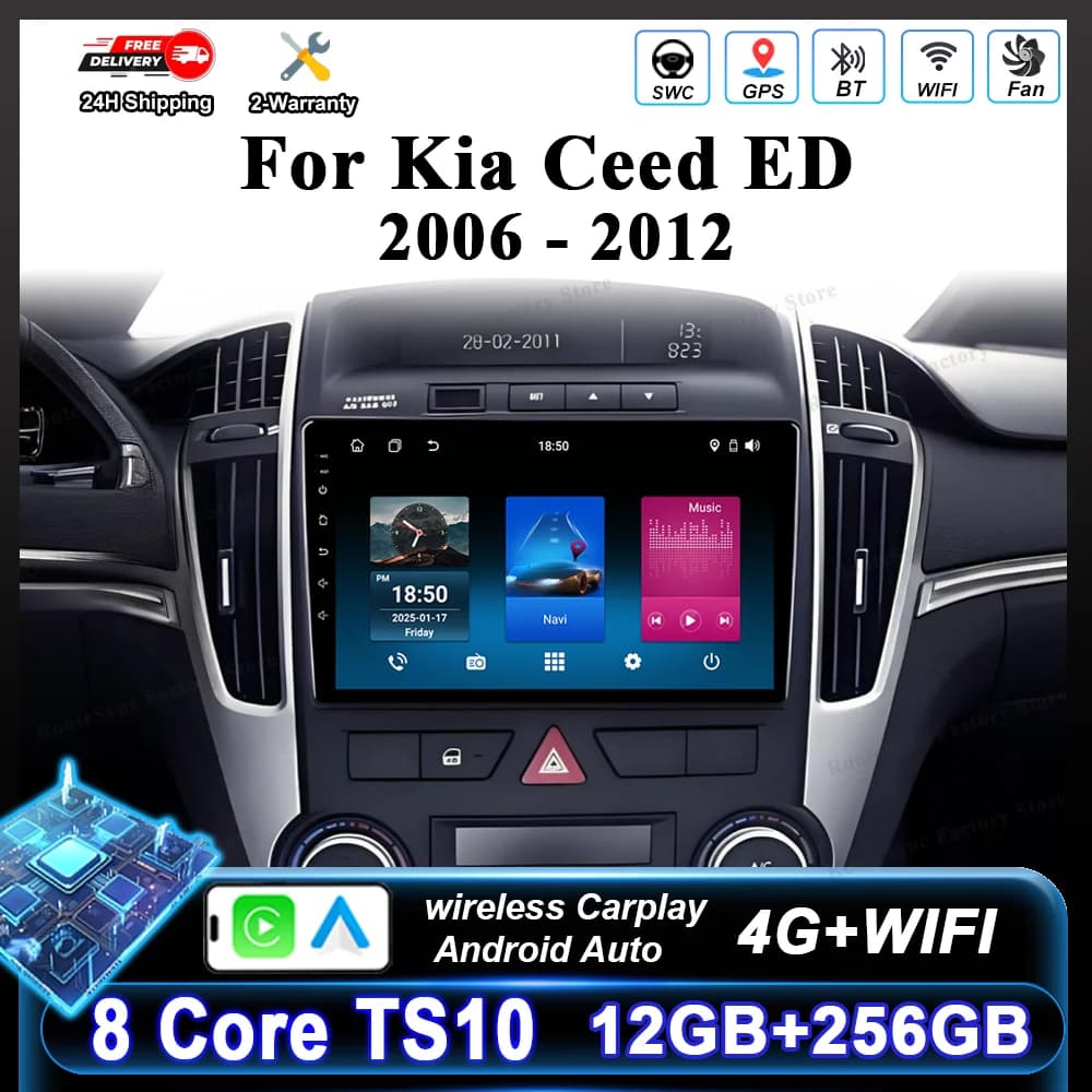 Autoradio Android 16 per Kia Ceed ED 2006-2012 con GPS, Navigazione, Carplay Wireless, Lettore Multimediale Video, WIFI e Bluetooth