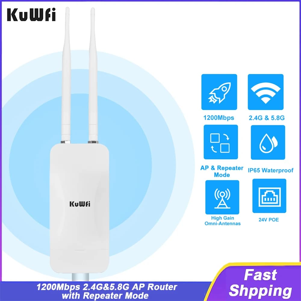 KuWFi 1200Mbps 2.4G 5.8G Estensore di segnale WiFi wireless esterno Router Amplificatore Wi-Fi WAN Porta LAN Supporto Ripetitore AP 24V POE