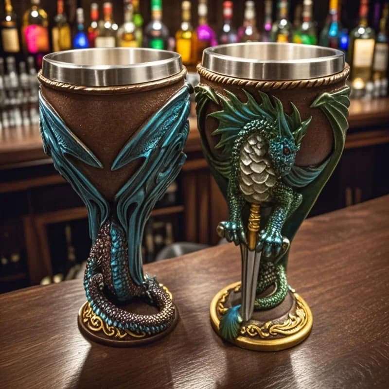 Calice a Forma di Spada Drago Volante in Acciaio Inox e Resina, Bicchiere Medievale per Birra, Articolo da Bar, Regalo Creativo per Feste, 3D