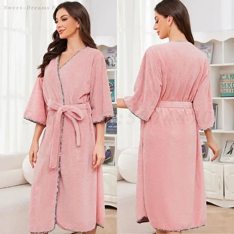 Thick Warm Flannel Couple Sleepwear Bathrobe Home Clothes Autumn Winter V-Neck Robe Kimono Gowm Loose Coral Fleece Nightwear