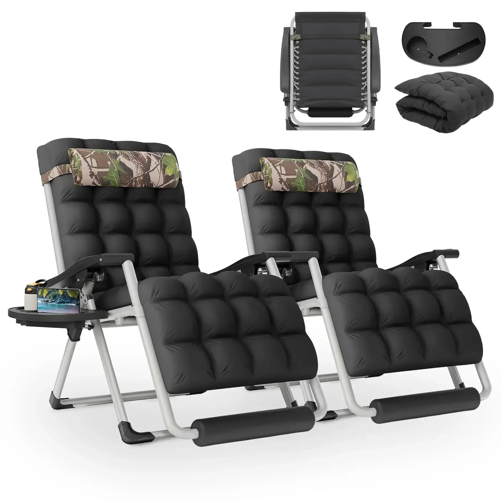Zero Gravity Outdoor Lounge Chair Set Of 2 With Cushion Reclining Chaise For Patio Beach Garden