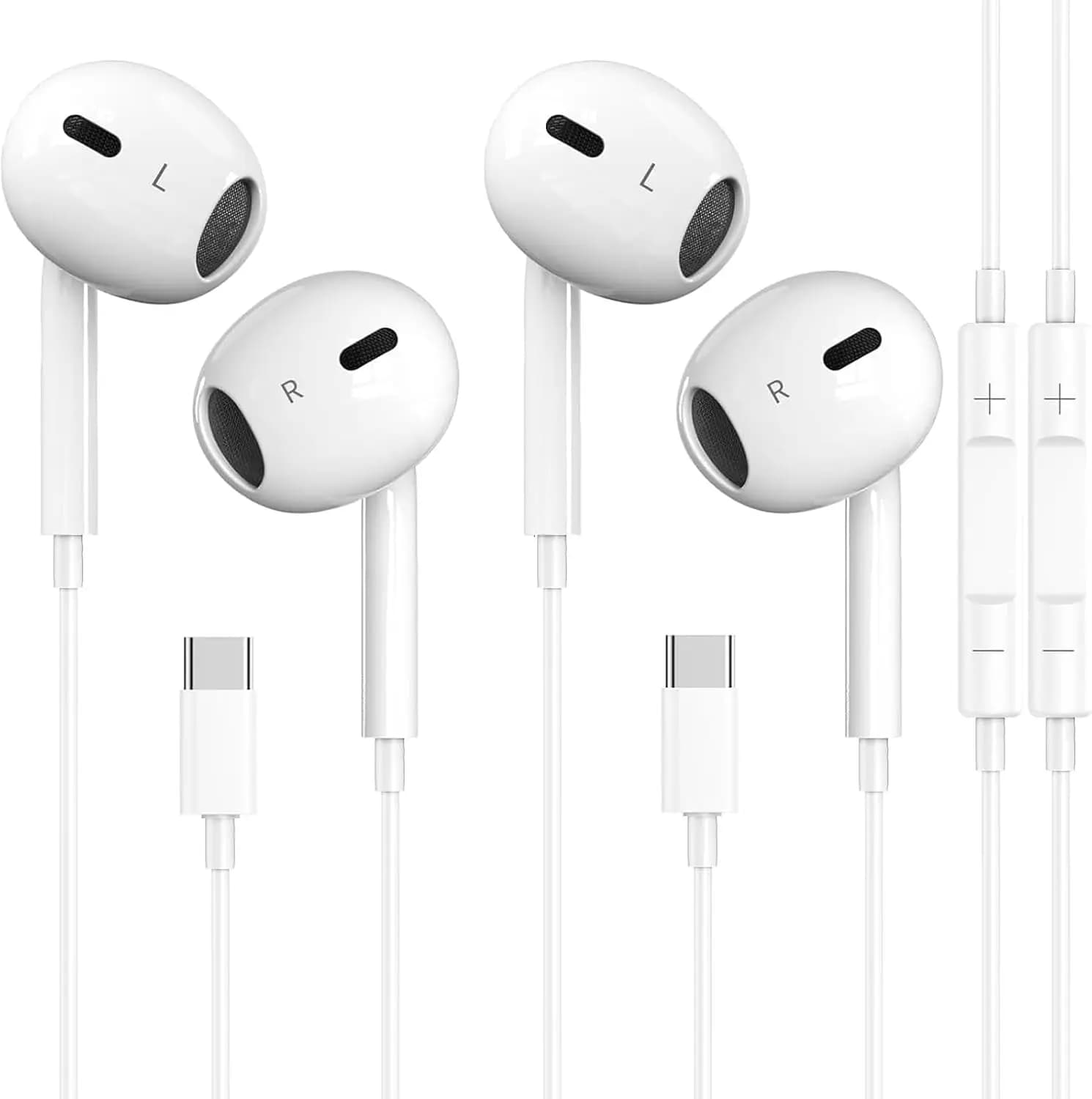 USB-C earphones with Wire, Microphone and Remote Control, Noise for Smartphone, Pack of 2