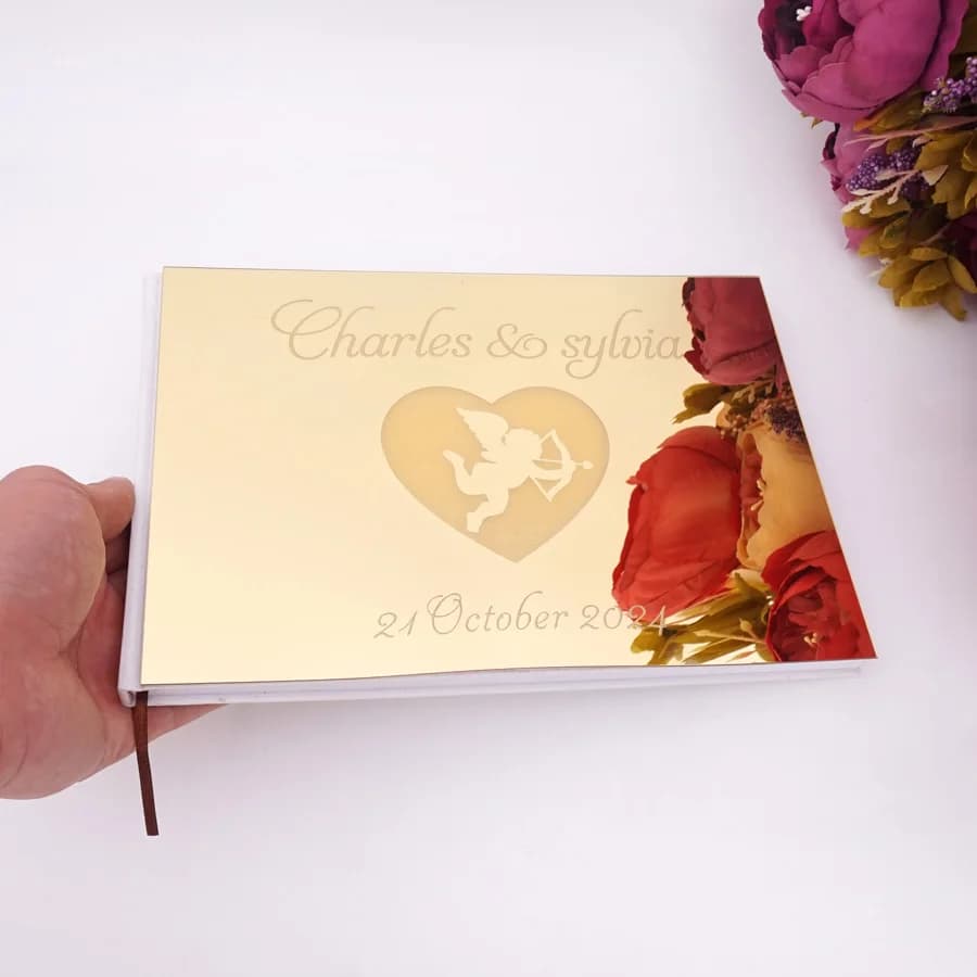 Custom Wedding Guest Book Acrylic Mirror Cover 9 Styles Personalized Name Date Laser Engraved Signature Book Gift