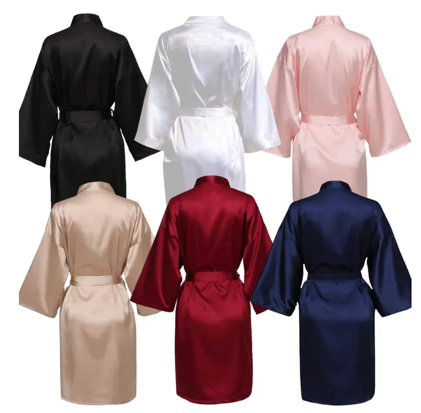Accappatoio da Sposa con Scritte Nere, Kimono in Raso, Pigiama per Damigelle, Vestaglia SP2000