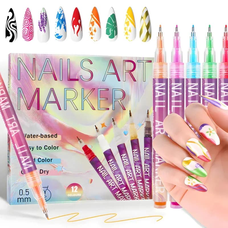 1 set Nail Doodle Pen 12 colori Penna per vernice acrilica Vernice per unghie Penna per cuciture a punti fai da te Precisione 3D Doodle Penna per nail art Penne per nail art