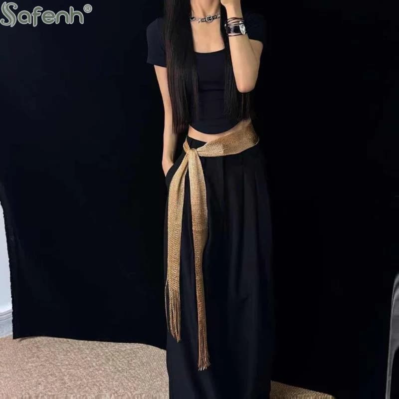 Solid Color Flowy Scarf Long Fringe Tassel Fashion Cape Belt for Women Versatile Waist Sash Travel