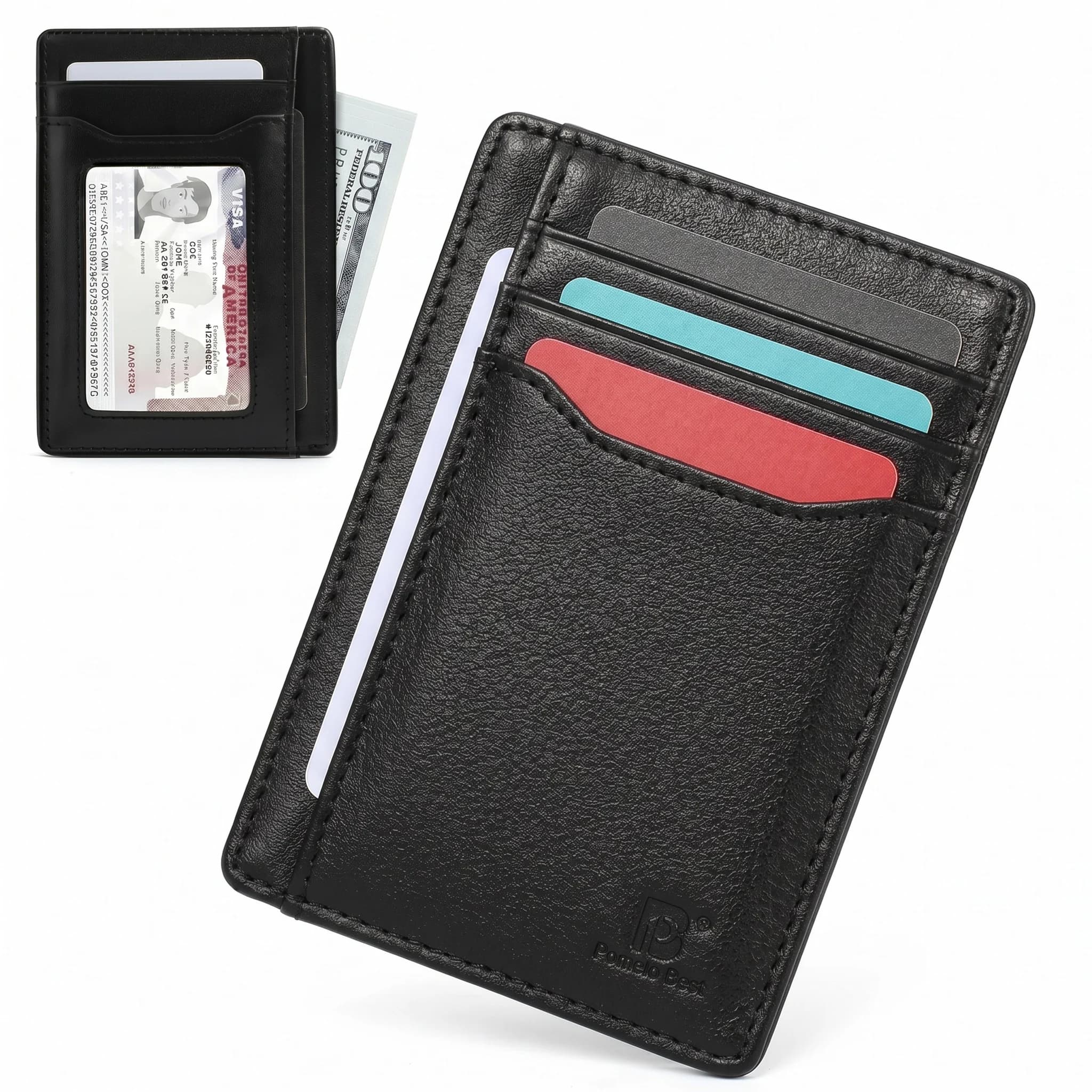 Pomelo Best Portafoglio da uomo sottile in vera pelle con blocco RFID Porta carte di credito ultrasottile per 7 carte e contanti Ideale