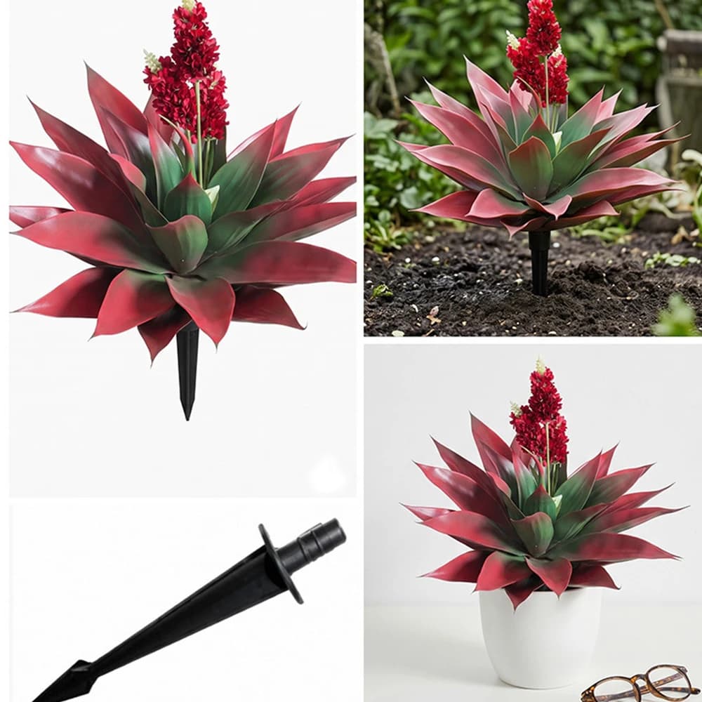 Faux Large Plant Artificial Agave with Red Flowers Ground Stake Fake Plant Tree Bonsai for Indoor Outdoor Garden Decoration New