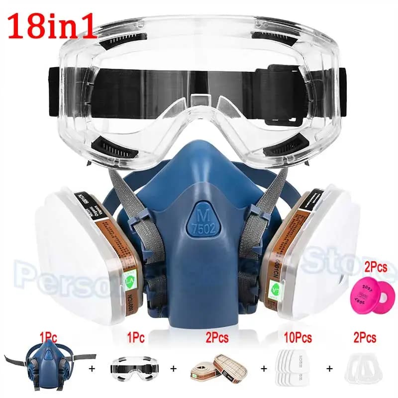 18in1 7502 Dust Gas Breather Half Face Dust Mask for Paint Spray Organic Vapor Chemical Gas Filter Safety at Work for 3M