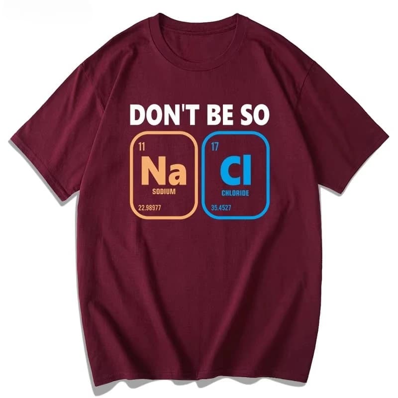 T-shirt in cotone girocollo a maniche corte stampata con formula chimica del cloruro di sodio, divertente e casual, per studenti, nuovo stile
