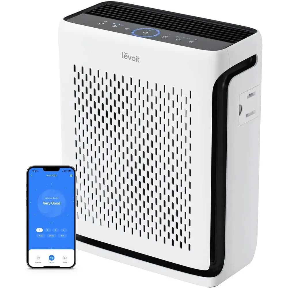 Purificatore d'aria per ambienti di grandi dimensioni con monitor, funzioni intelligenti, prefiltro lavabile, HEPA per animali domestici e allergeni, 100S-P, Bianco