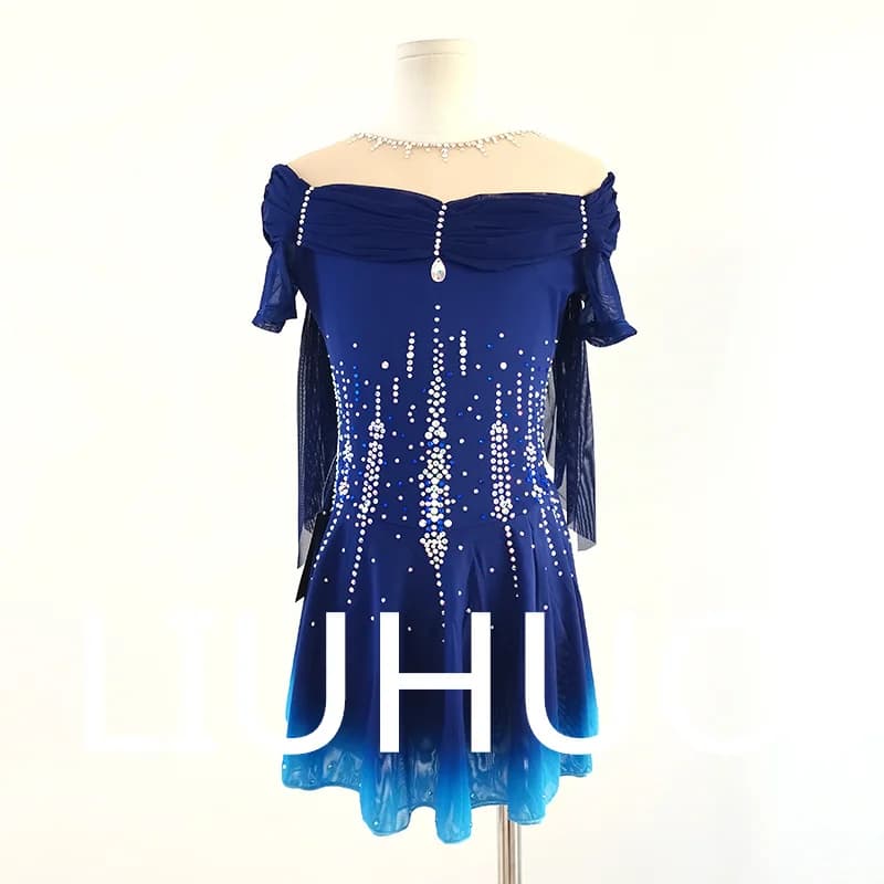 LIUHUO Pattinaggio di Figura sul Ghiaccio Vestito Delle Ragazze Delle Donne Adolescenti Elastico Spandex Gradiente Concorso All'ingrosso Blu BD7085
