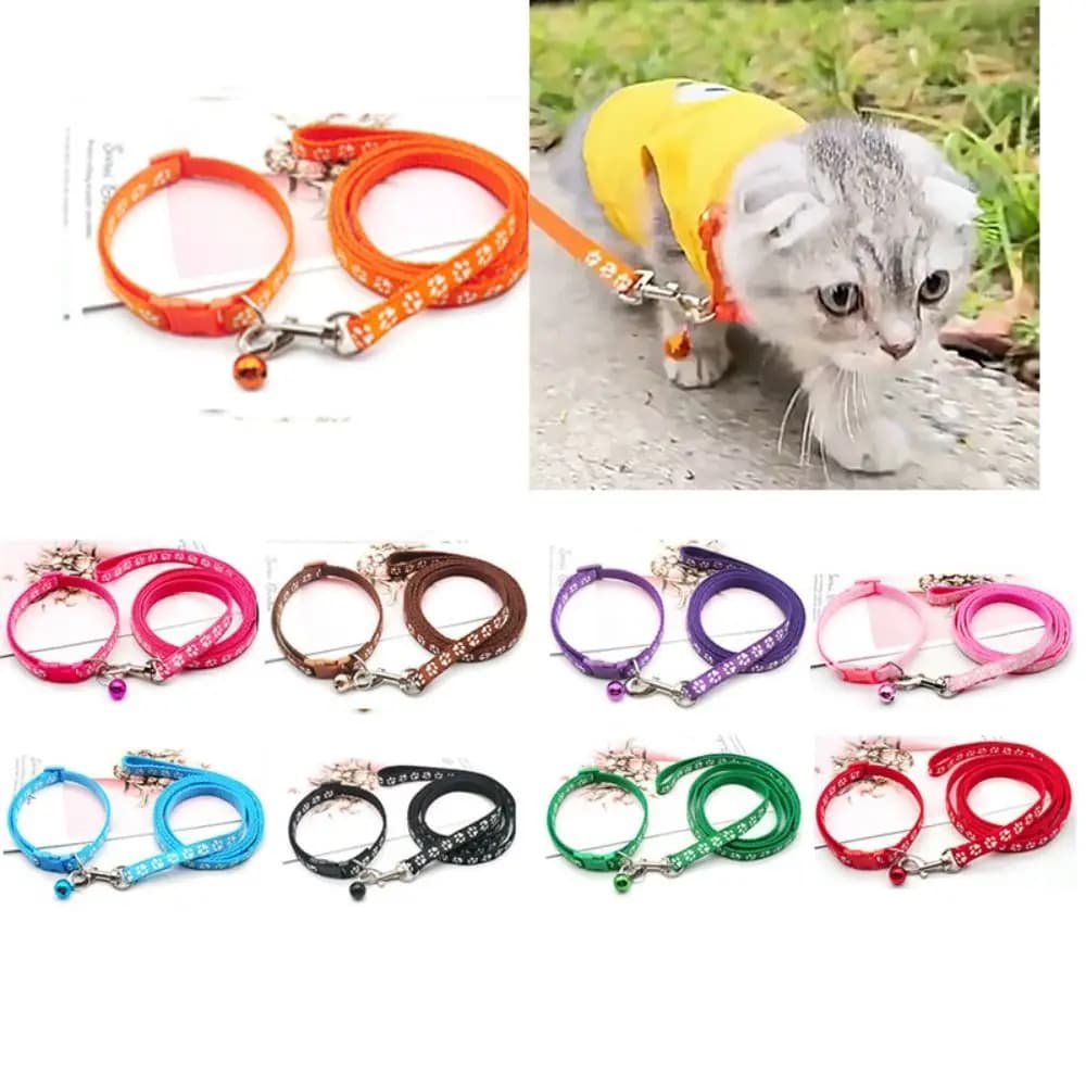 Set di imbracatura e guinzaglio per gatti in poliestere, modello zampa, gilet da passeggio per animali domestici colorato, staccabile con campanello, cucciolo di cucciolo, cane che cammina all'aperto