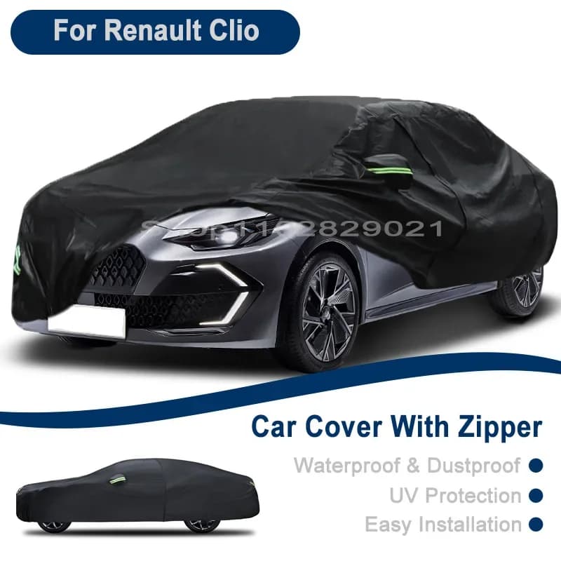 Telo Copriauto Completo per Esterni per Renault Clio - Design con Cerniera Laterale, Impermeabile, Antipolvere, Protezione Solare