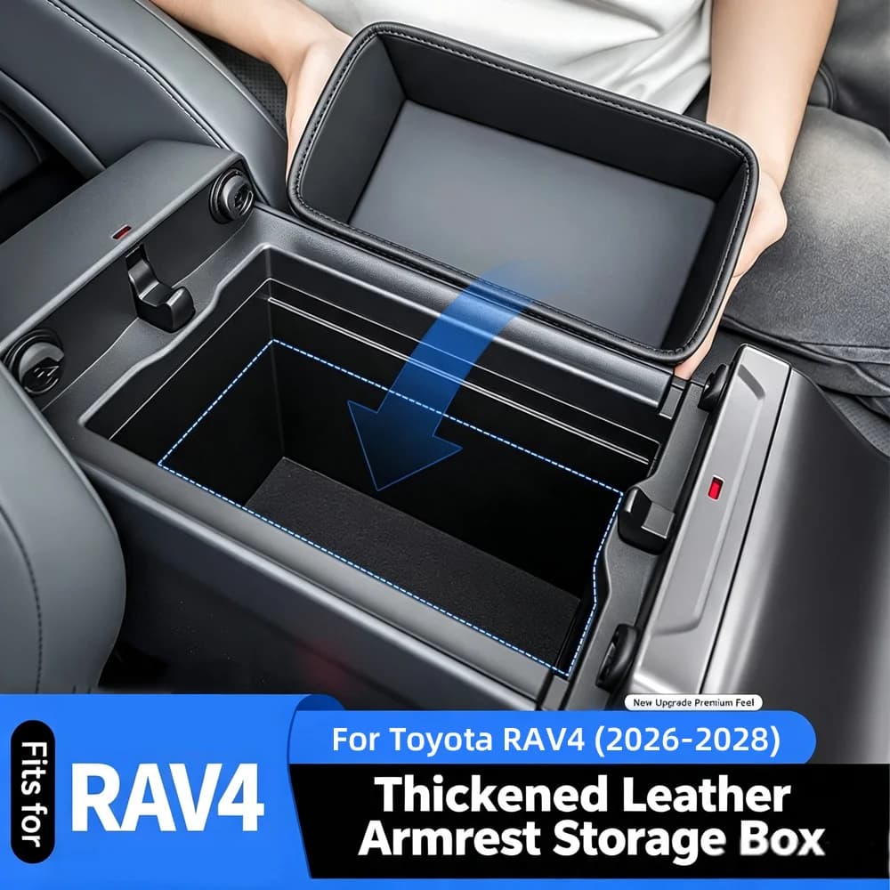For Toyota RAV4 2026-2028 Armrest Storage Box Leather Black Center Console Organizer Tray Interior Accessories Upgrade Kit