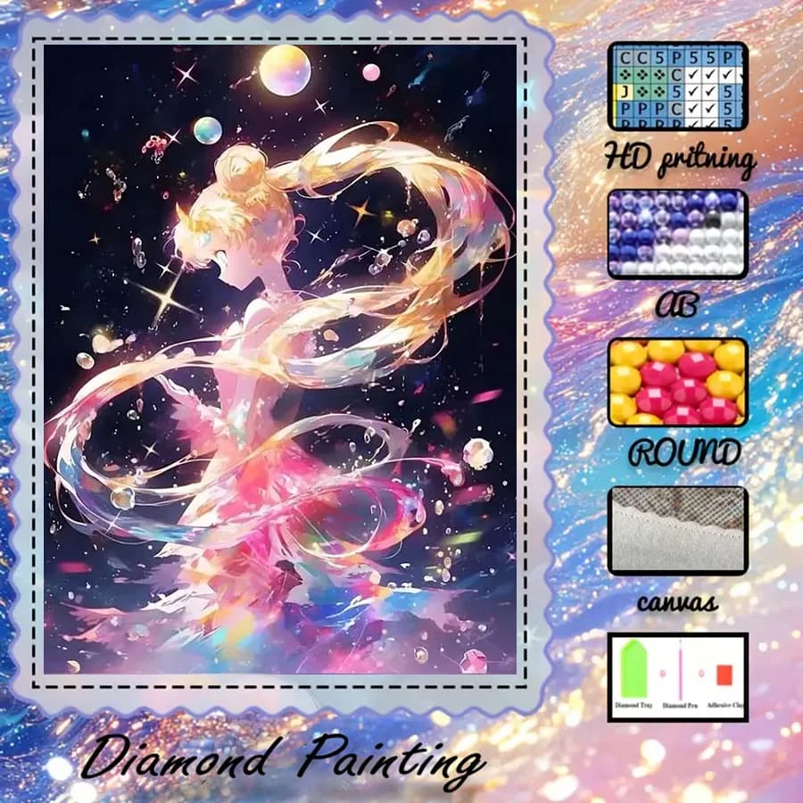 1 piece - 5D-DIY - Flocking cloth - Special drill - Diamond painting set - Princess, universe - Mosaic - Diamond art